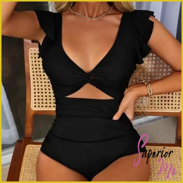 One Piece V Neck Swimsuit with Tummy Control & High Cut Backless Design